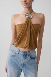 Sade Halter Top With Hardware - Caramel