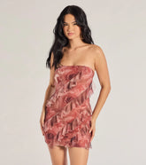 Blooming Floral Print Ruffled Mesh Mini Dress