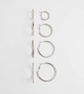 Classic Shine Rhinestone Hoop Earrings Set