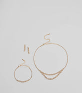 Shimmering Rhinestone Necklace, Bracelet, And Earrings Set