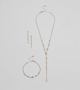Glam Rhinestone Lariat Necklace, Bracelet, And Earrings Set