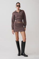 Skylaine Knit Mini Skirt - Brown Marle