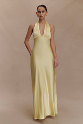 Alice Satin Halter Maxi Dress - Lemon