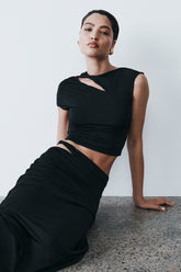 Haven Slinky Twist Midi Skirt - Black
