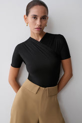 Junie Shortsleeve Cross-Over Bodysuit - Black