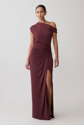 Alyn Off Shoulder Draped Maxi Dress - Dark Plum
