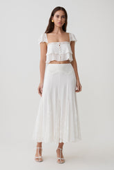 Skylar Lace Panelled Midi Skirt - White