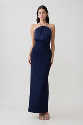 Elina Satin Necklace Maxi Dress - Navy