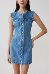 Penn Button Front Denim Mini Dress - Summer Blue