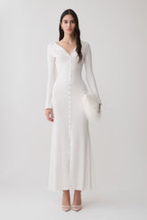 Tanya Buttoned Long Sleeve Maxi Dress - White