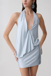 Arabel Draped Halter Mini Dress - Pale Blue