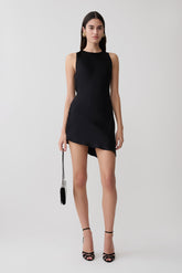 Kaylee Cowl Back Asymmetric Mini Dress - Black
