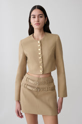 Marielle Button Up Cropped Jacket - Taupe