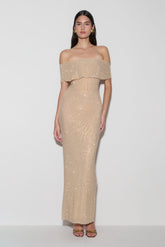 Phi Multi-Wear Cowl Diamante Maxi Dress - Gold
