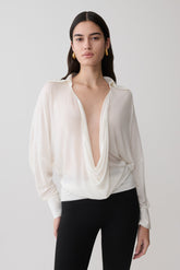 Berkley Draped Long Sleeve Shirt - White
