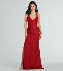 Kat Formal Glitter Lace-Up Column Dress
