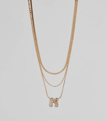 M Initial Layered Bubble Necklace